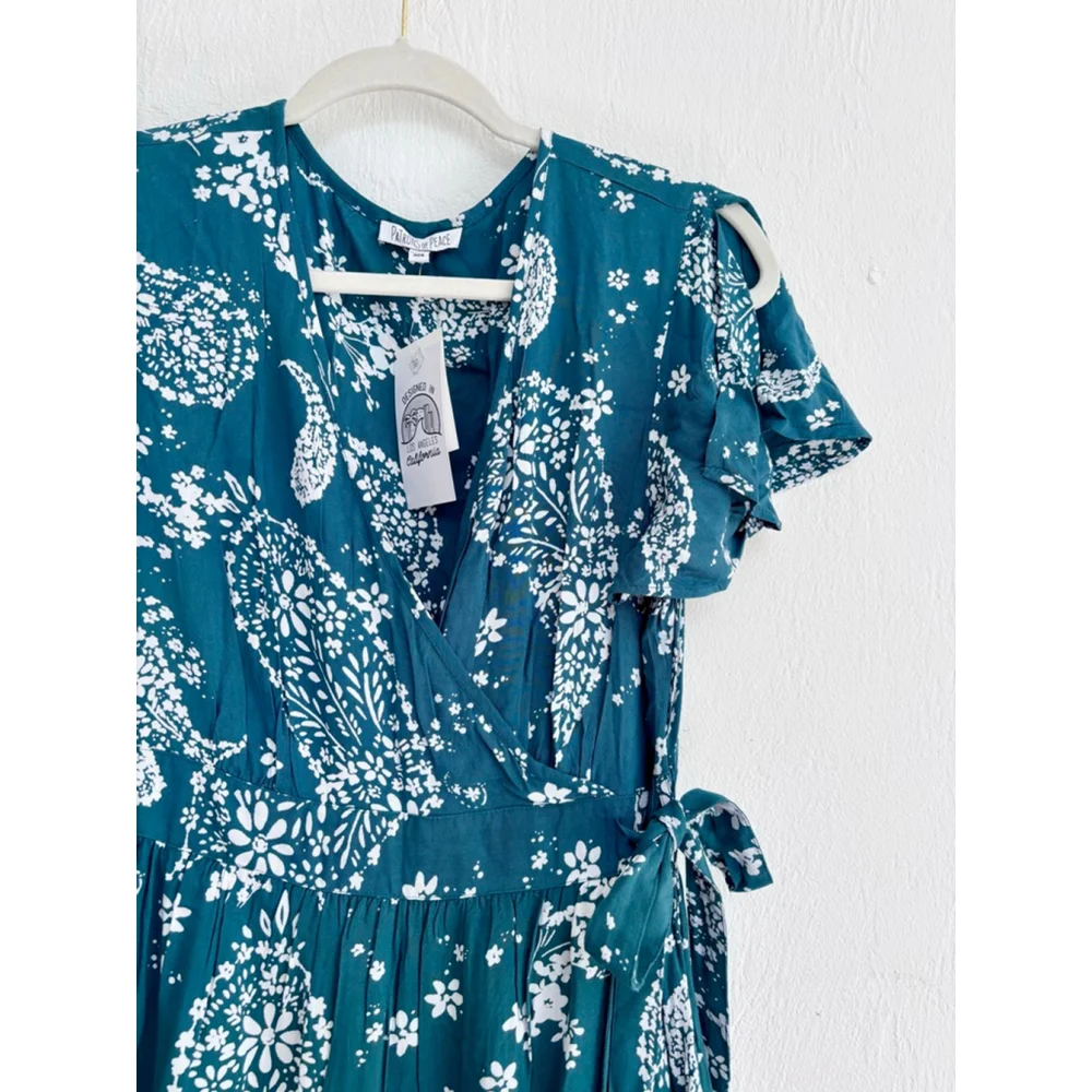 Women's Patrons of Peace Teal White Paisley Maxi Dress S Rayon - Picture 9 of 11